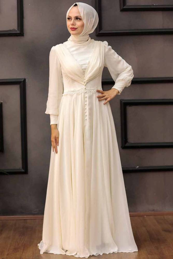 Neva Style - Long Ecru Islamic Engagement Gown 4312E - 2