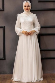 Neva Style - Luxorious Ecru Muslim Fashion Evening Dress 43170E - Thumbnail