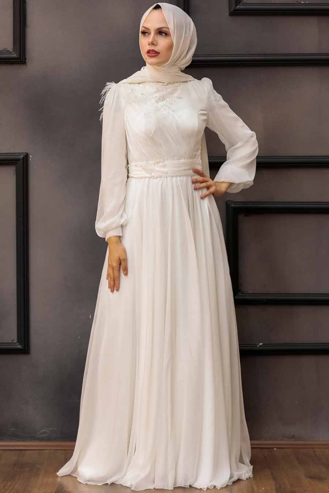 Neva Style - Luxorious Ecru Muslim Fashion Evening Dress 43170E - 4