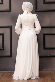 Neva Style - Luxorious Ecru Muslim Fashion Evening Dress 43170E - Thumbnail