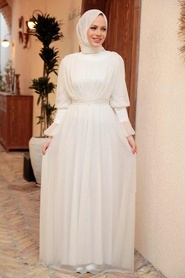 Neva Style - Ecru Turkish Hijab Bridesmaid Dress 5367E - Thumbnail