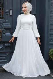 Neva Style - Plus Size Ecru Hijab Engagement Dress 5470E - Thumbnail