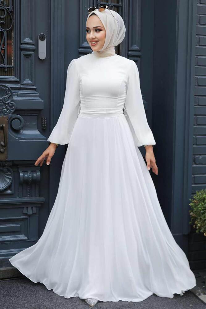 Neva Style - Plus Size Ecru Hijab Engagement Dress 5470E - 1