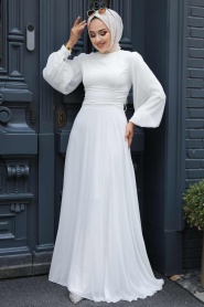 Neva Style - Plus Size Ecru Hijab Engagement Dress 5470E - Thumbnail