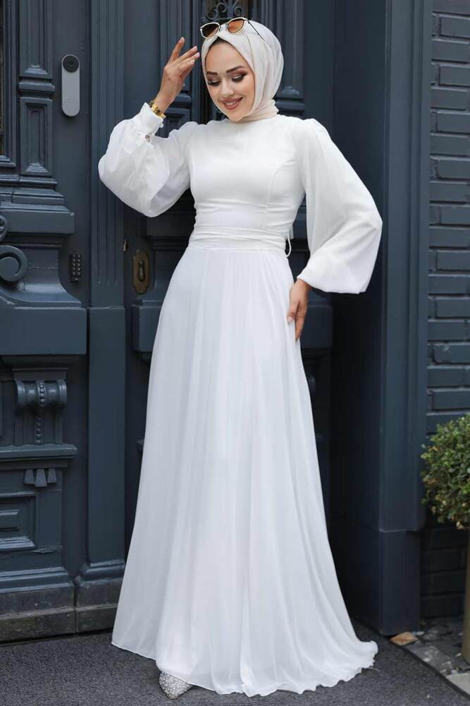 Neva Style - Plus Size Ecru Hijab Engagement Dress 5470E - 3