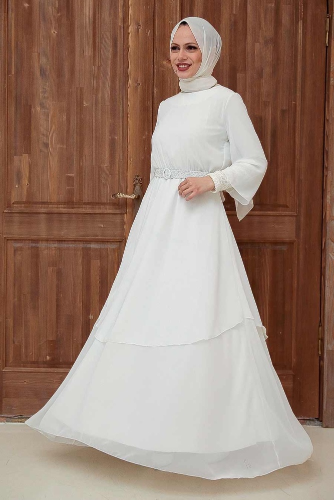 Neva Style - Modern Ecru Muslim Fashion Wedding Dress 5489E - 1