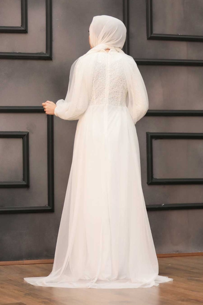 Neva Style - Stylish Ecru Islamic Prom Dress 55190E - 4