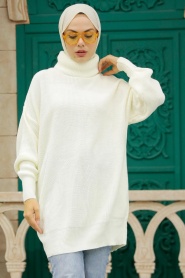 Ecru Hijab Knitwear Sweater 40510E - Thumbnail