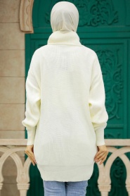 Ecru Hijab Knitwear Sweater 40510E - Thumbnail
