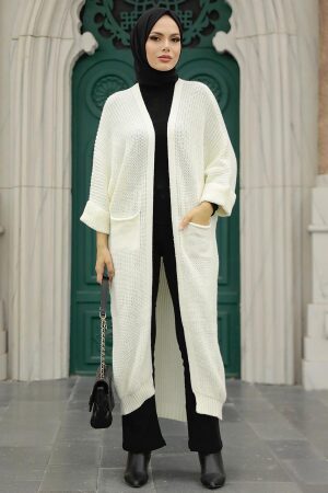 Ecru Hijab Knitwear Cardigan 4182E - 7