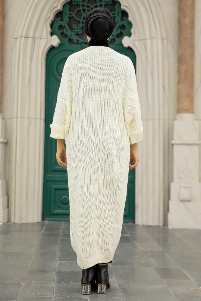 Ecru Hijab Knitwear Cardigan 4182E - 4