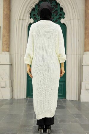 Ecru Hijab Knitwear Cardigan 4182E - 8
