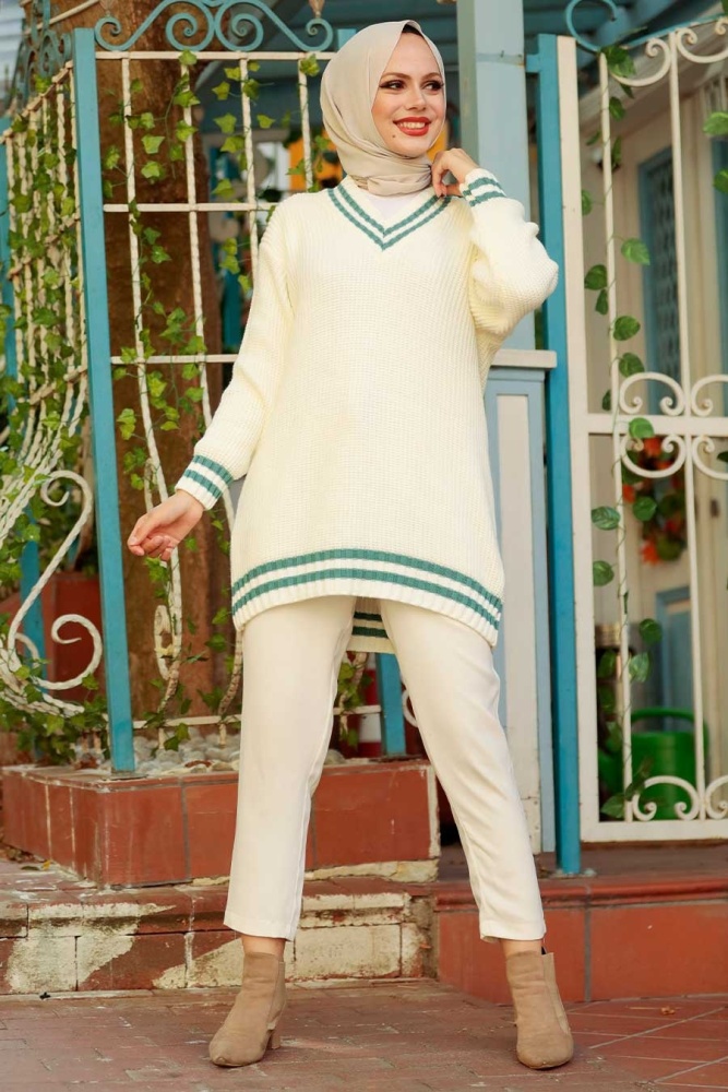 Ecru Hijab Knitwear Jumper 7854E - 1