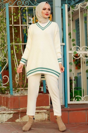 Ecru Hijab Knitwear Jumper 7854E - 2
