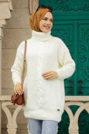 Ecru Hijab Knitwear Sweater 30051E - Thumbnail