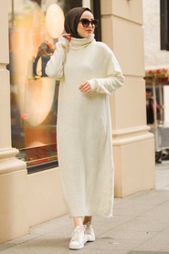 Ecru Hijab Knitwear Tunic 15678E - Thumbnail