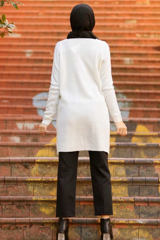 Ecru Hijab Knitwear Tunic 18120E - 2
