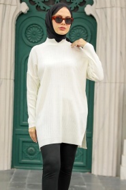 Ecru Hijab Knitwear Tunic 20132E - Thumbnail