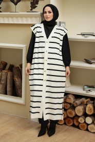 Ecru Hijab Knitwear Vest 3396E - Thumbnail