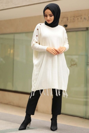 Ecru Hijab Poncho 10100E - 1