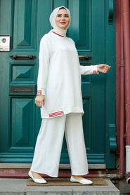 Ecru Hijab Suit Dress 40250E - Thumbnail