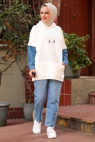 Ecru Hijab Sweatshirt 4154E - Thumbnail