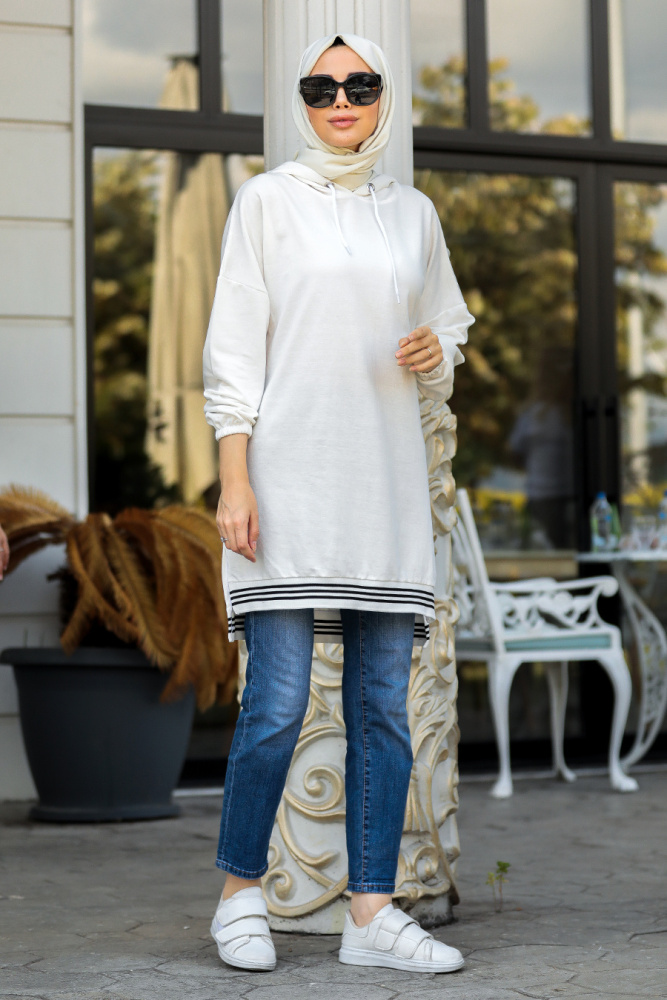 Ecru Hijab Sweatshirt & Tunic 40231E - 1