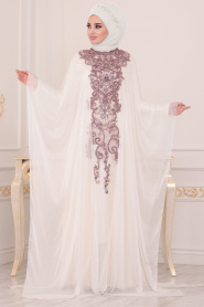 Ecru Hijab Evening Dress 190701E - Thumbnail