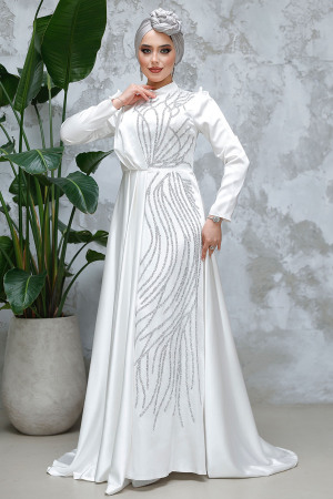 Ecru Modest Bridesmaid Dress 4303E - 2