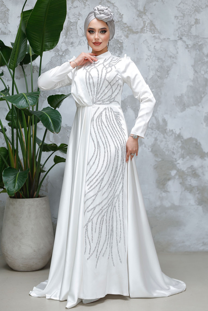 Ecru Modest Bridesmaid Dress 4303E - 2