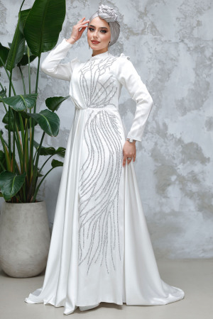 Ecru Modest Bridesmaid Dress 4303E - 1