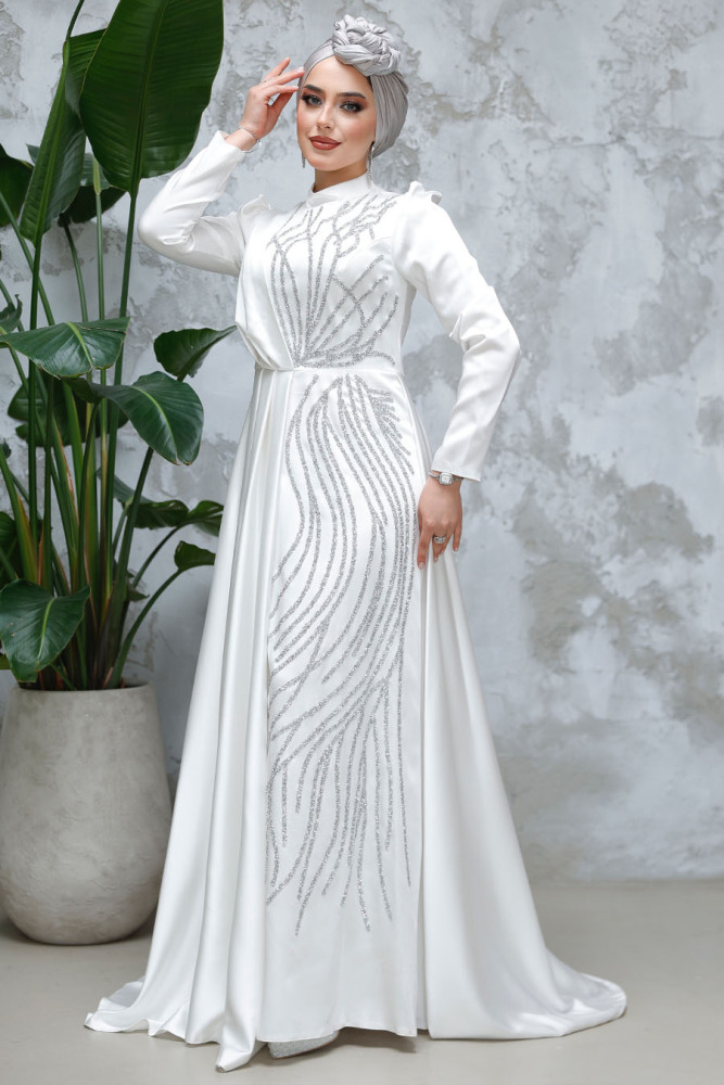 Ecru Modest Bridesmaid Dress 4303E - 1