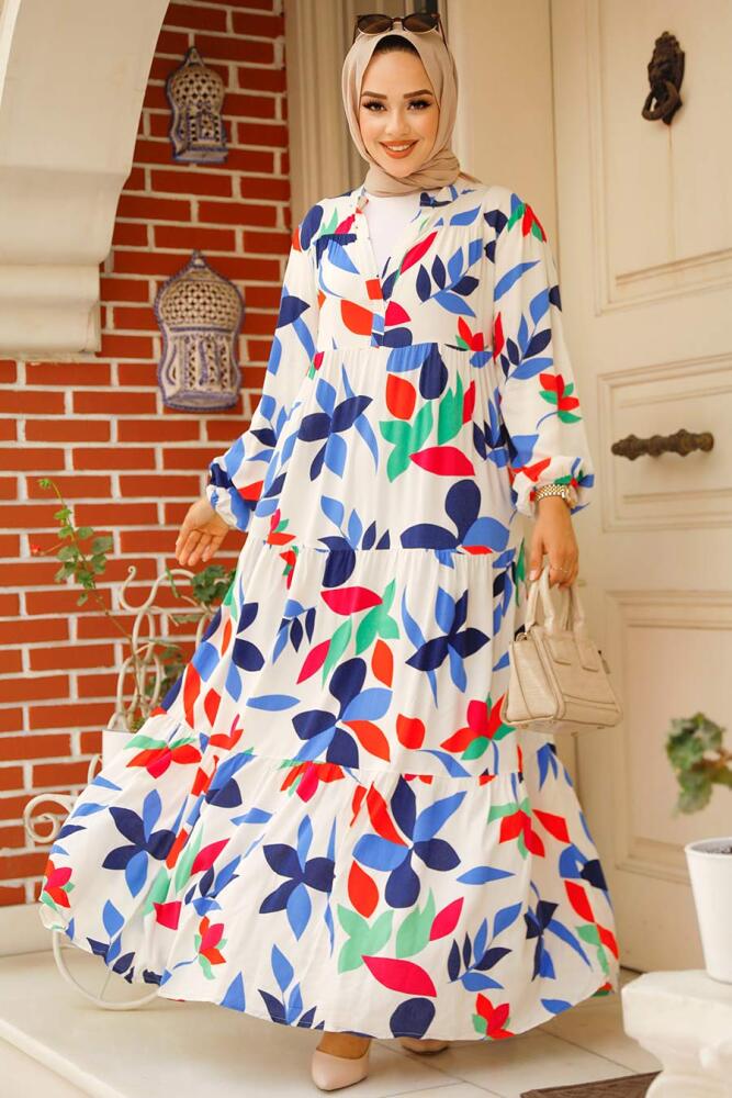 Ecru Modest Floral Long Dress 35104E - 1