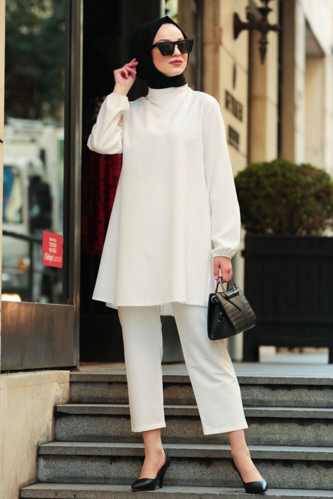 Ecru - Nayla Collection - Combination Hijab 2125E - 2