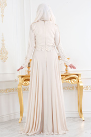 Ecru - Nayla Collection - Robe de Soirée Hijab 44720E - Thumbnail