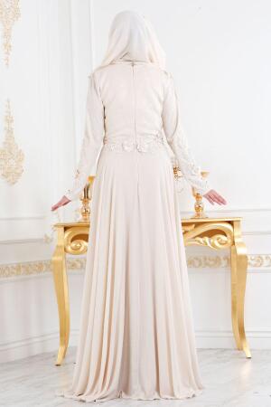 Ecru - Nayla Collection - Robe de Soirée Hijab 44720E - 3
