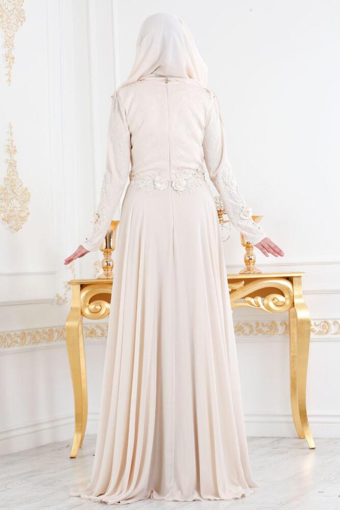 Ecru - Nayla Collection - Robe de Soirée Hijab 44720E - 3
