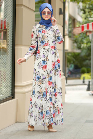 Ecru - Nayla Collection Robe Hijab 100389E - Thumbnail