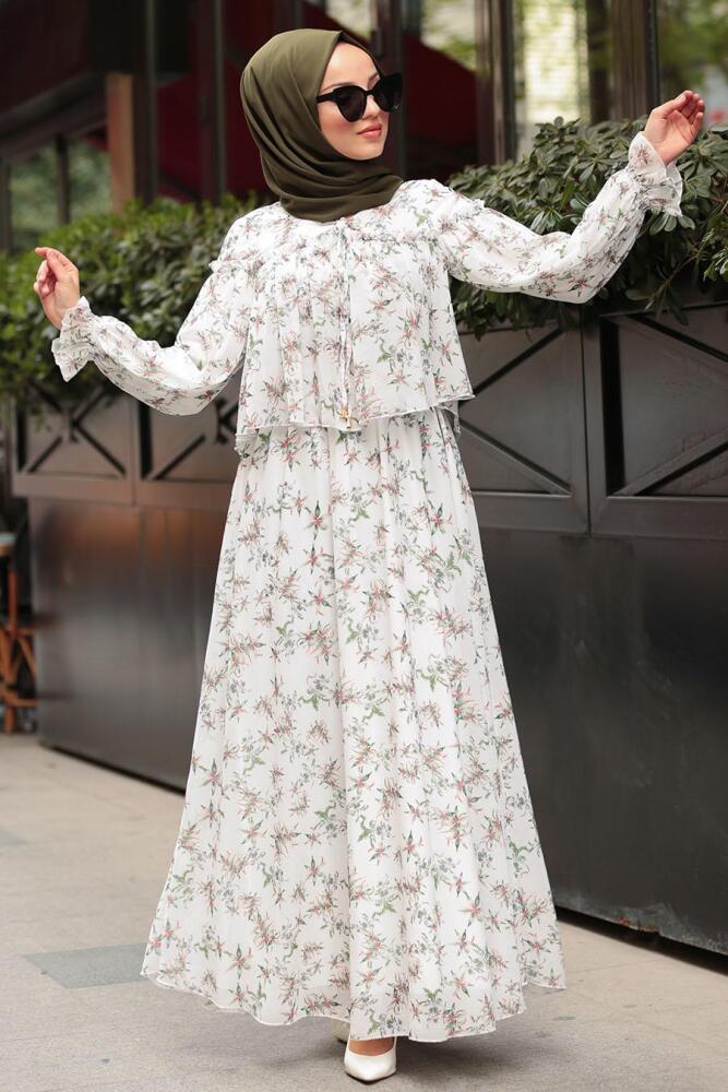 Ecru- Nayla Collection - Robe Hijab 10361E - 1