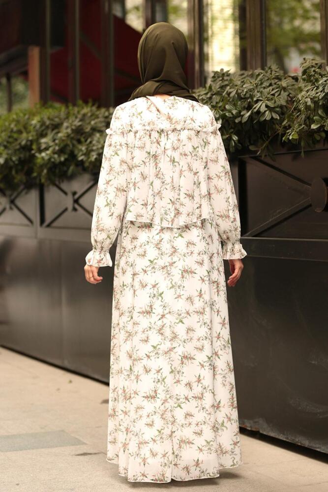 Ecru- Nayla Collection - Robe Hijab 10361E - 2