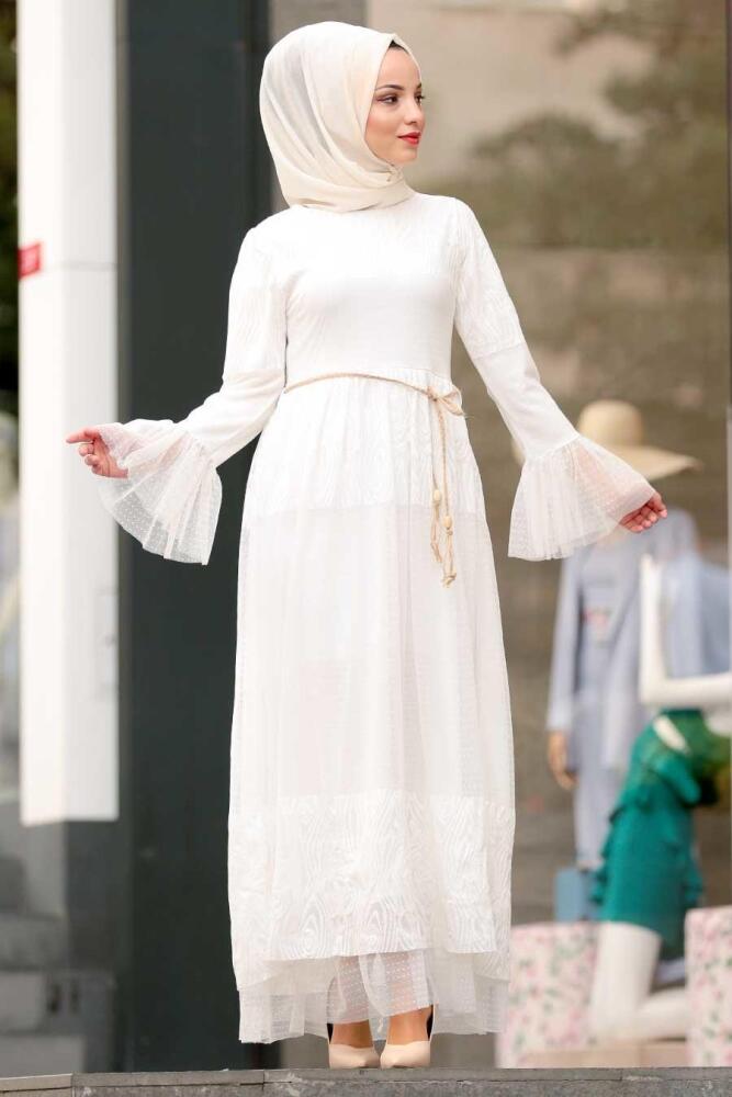 Ecru - Nayla Collection - Robe Hijab - 3598E - 1