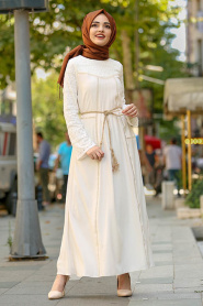 Ecru - Nayla Collection Robe Hijab 36141E - Thumbnail