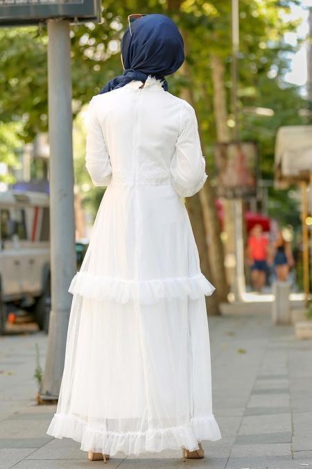 Ecru - Nayla Collection Robe Hijab 3708E - 3