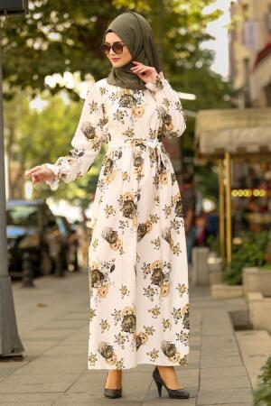 Ecru- Nayla Collection - Robe Hijab 41491E - 1