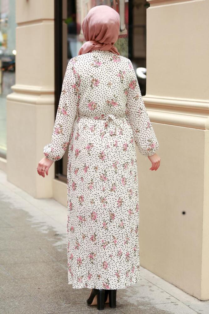 Ecru- Nayla Collection - Robe Hijab 80060E - 2
