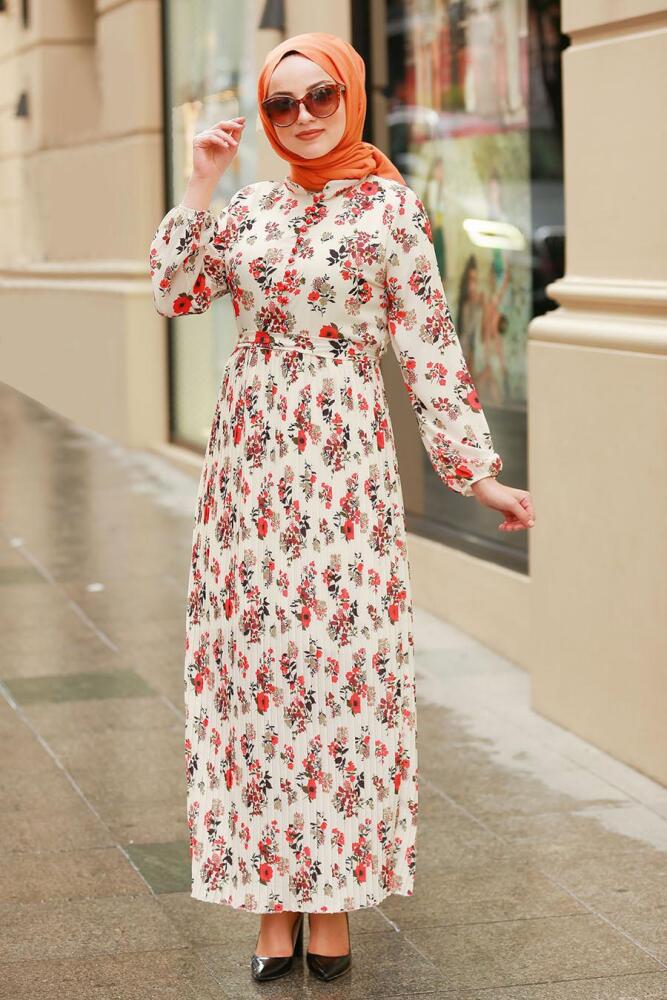 Ecru- Nayla Collection - Robe Hijab 8006E - 1