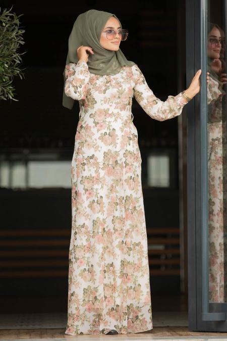 Ecru - Nayla Collection - robe hijab 815208E - 2
