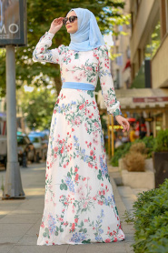 Ecru - Nayla Collection Robe Hijab 81521E - Thumbnail