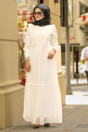 Ecru - Nayla Collection - Robe Hijab 81901E - 1
