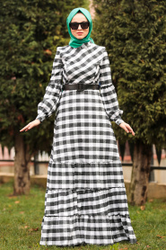 Ecru - Nayla Collection - Robe quotidienne Hijab 8412E - Thumbnail